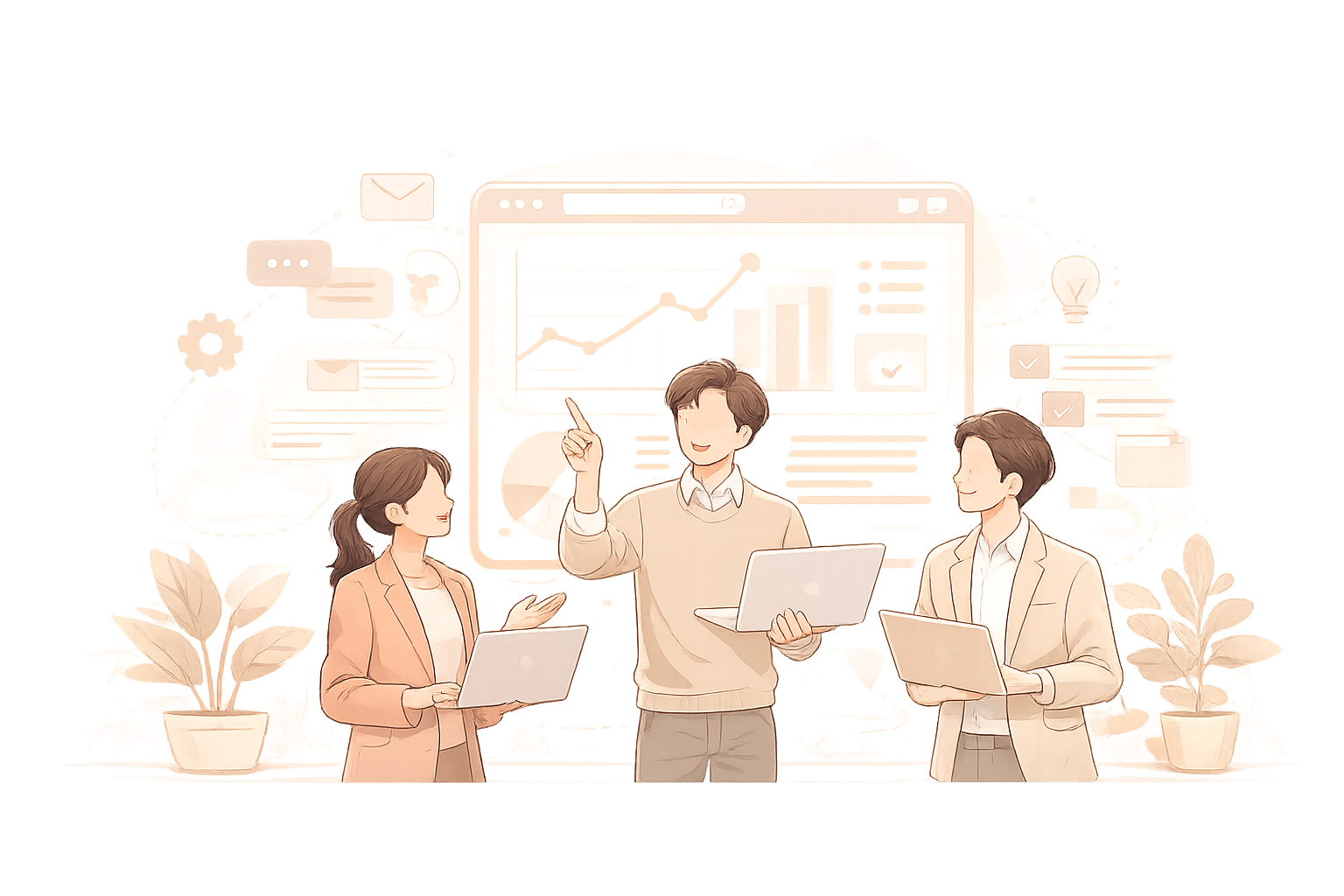 企業に伴走しながらIT・DXを支援するイメージイラスト